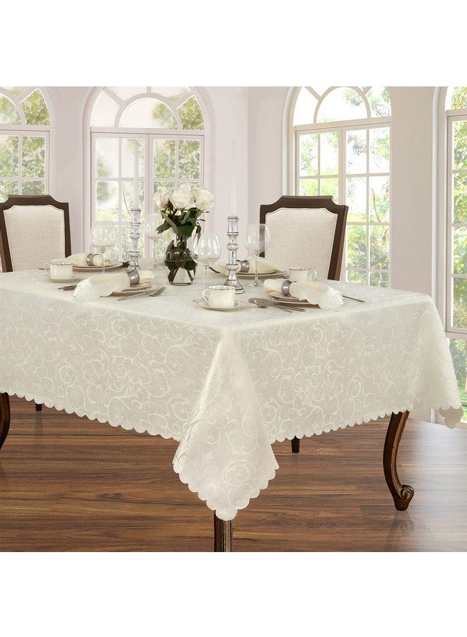Newbridge Portofino Scalloped Damask Fabric Napkin Set, Wrinkle and Stain Resistant Fine Dining and Holiday Napkins, Set of 4 Fabric Napkins, Ivory - Image 5