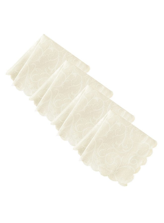 Newbridge Portofino Scalloped Damask Fabric Napkin Set, Wrinkle and Stain Resistant Fine Dining and Holiday Napkins, Set of 4 Fabric Napkins, Ivory - Image 1