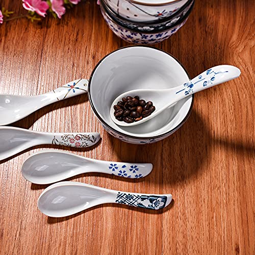 Cerficer Japanese Style Soup Spoon Set of 5 Asian Ceramic Ramen Spoons - Image 4