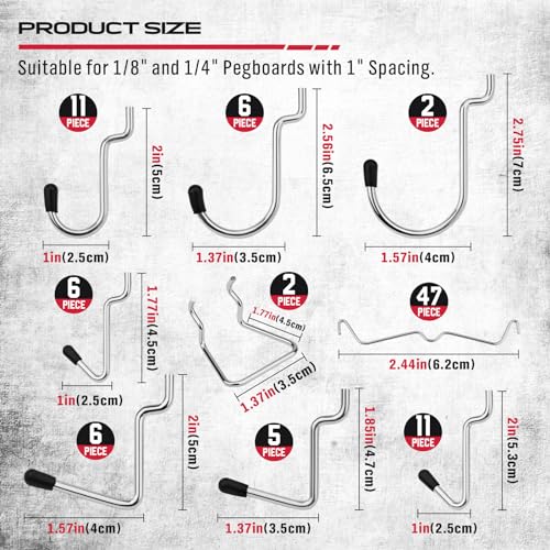 SEDY Ultimate 121-Piece Pegboard Hooks Set, Pegboard Accessories with Metal Hooks, Durable Peg Board Organizer Accessories, Pegboard Bins, Peg Board Tool Utility Hooks - Image 4