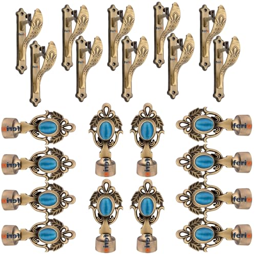 Ferio Zinc Heavy Curtain Brackets and Curtain Finials for 1 Rod for Parda Holder Curtain Accessories for Home Decor (Curtain Support Bracket 10 Pcs and Curtain Finials 10 Pcs) - Image 1