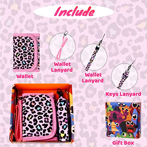 Choco Mocha Girls Wallets for Kids 6-8 8-10, Kids Wallets for Girls 10-12 Trifold Wallet with Lanyard Gift Box 4 5 6 7 8 Year Old Girl Gifts, Leopard-Pink - Image 4