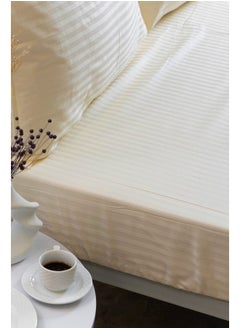 محلة ملاية سرير بأستك - ساتان Ivory -120*200+35cm-قطم مصري 100%  - Image 1