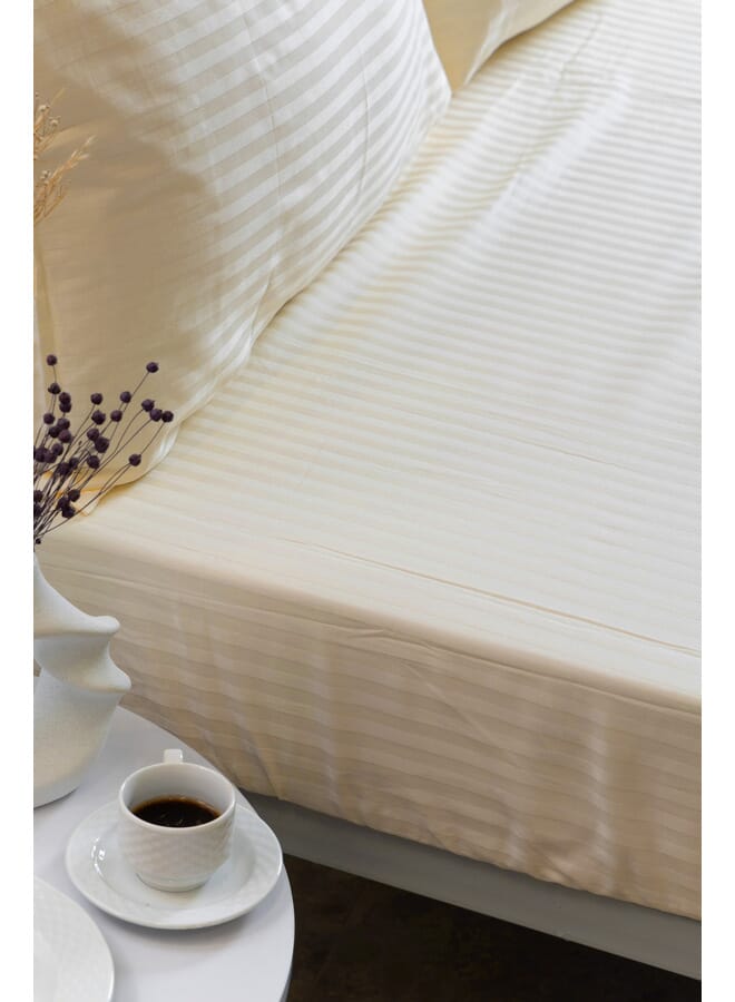 MEHALLA Fitted Sheet Set-Satin Stripe 1cm 1 Bed Sheet - 1 Pillowcases - Ivory - 120*200+35 - 100% Egyptian Cotton - Image 1
