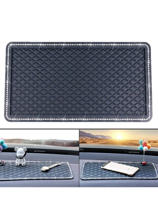 DBlosp Anti-Slip Car Dash Grip Pad for Cell Phone, Keychains, Sun Glasses,Stand,New Handmade Crystal Rhinestone Mat for Navigation Cell Phone 11.5 x 6 inch (Black) - Image 1