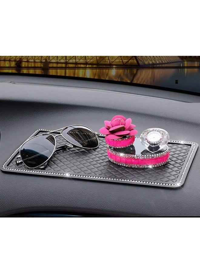 DBlosp Anti-Slip Car Dash Grip Pad for Cell Phone, Keychains, Sun Glasses,Stand,New Handmade Crystal Rhinestone Mat for Navigation Cell Phone 11.5 x 6 inch (Black) - Image 3