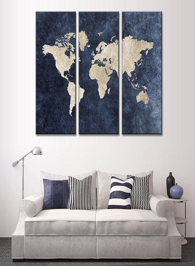TECHBITE Multiple frames Split Painting on 5 mm White Sun board. World Map on Navy Panels wall art - 3 Frames Wall Decor. Ready to hang (48" x 32") - Image 2