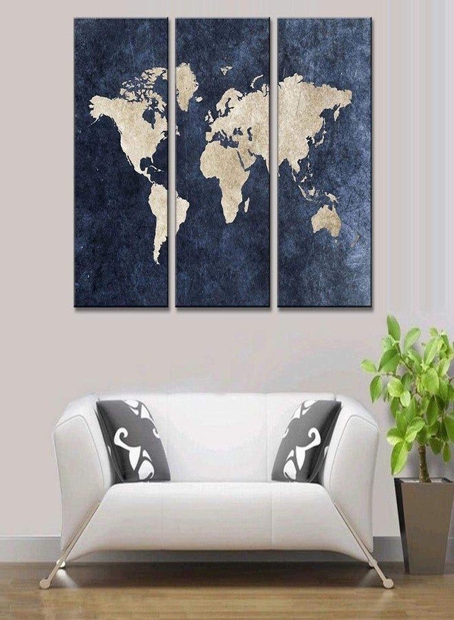 TECHBITE Multiple frames Split Painting on 5 mm White Sun board. World Map on Navy Panels wall art - 3 Frames Wall Decor. Ready to hang (48" x 32") - Image 3