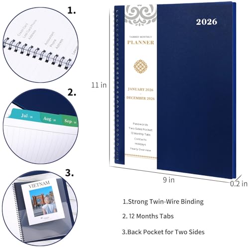 Artfan 2026 Monthly Planner/Calendar - 2026 Planner, JAN 2026 - DEC 2026, 9" x 11" Monthly Planners 2026, 2026 Calendar Planner with Spiral Binding + Tabs + Back Pocket + Notes Pages - Image 5