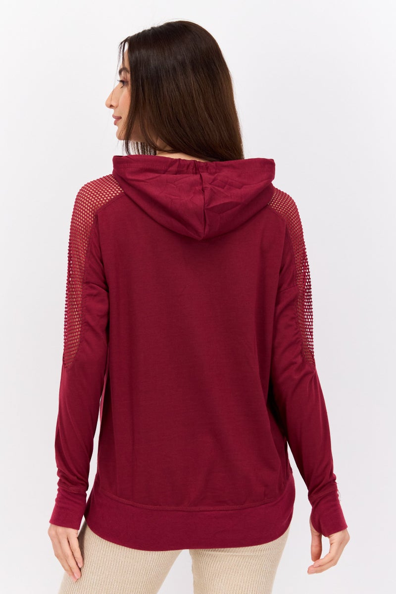 NINE WEST Women Sportswear Fit Training Hoodie, Maroon  - Image 3