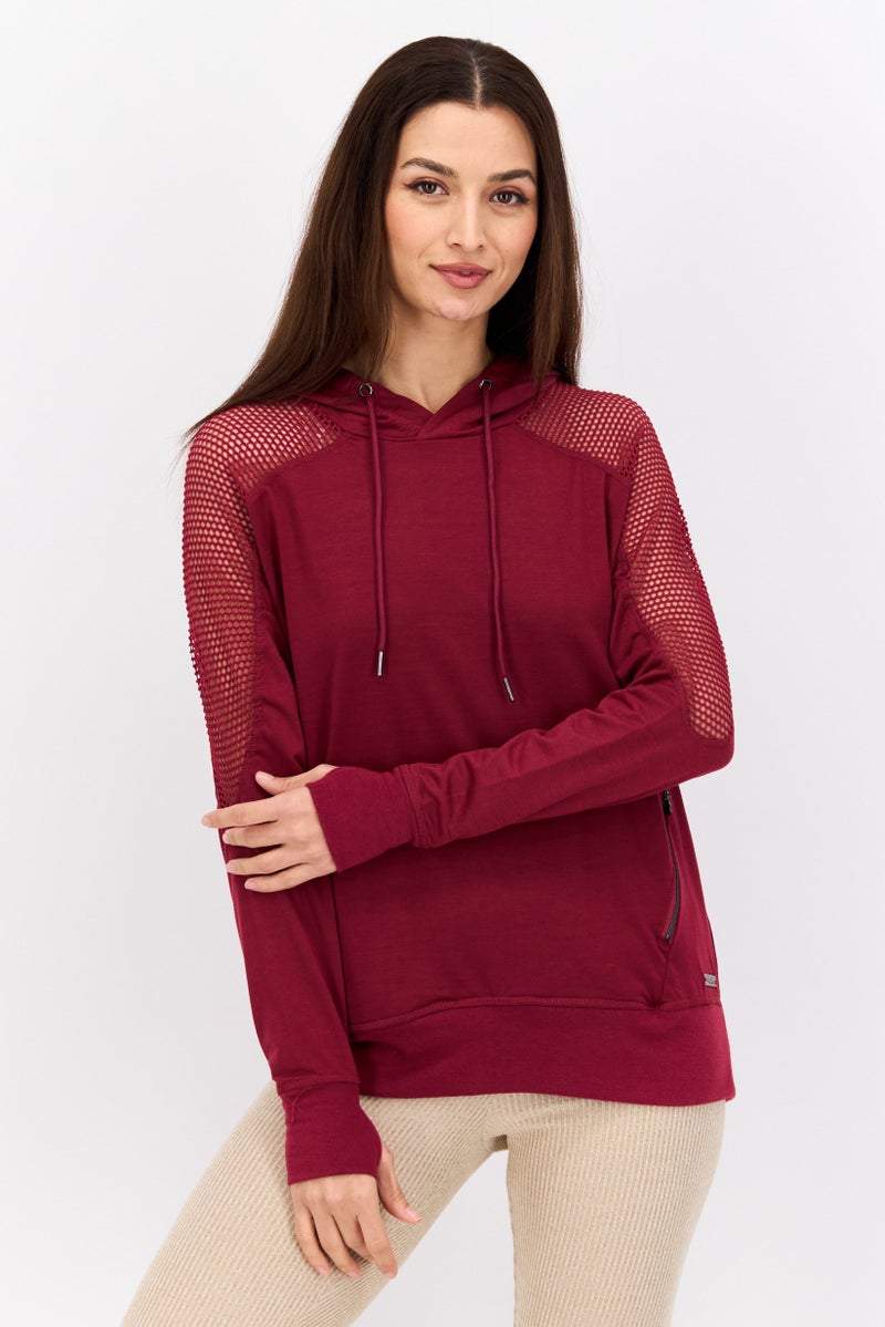 NINE WEST Women Sportswear Fit Training Hoodie, Maroon  - Image 1