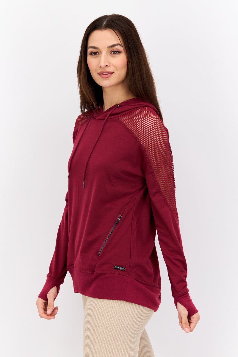 NINE WEST Women Sportswear Fit Training Hoodie, Maroon  - Image 2