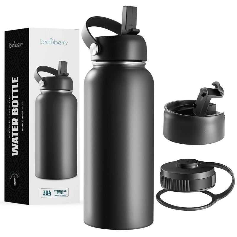 Brewberry Stainless Steel Insulated Water Bottle and Travel Mug for Hot and Cold Beverages Wide Mouth Double Wall Insulated Hydration Sports Water Bottle for Hiking Biking Outdoor 40 OZ BPA Free