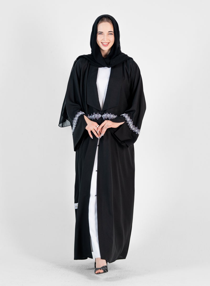 روزيت عباية عباية تطريز مع ياقة وتطريز يدوي باللونين الأزرق والأبيض وأكمام مفتوحة - Image 4