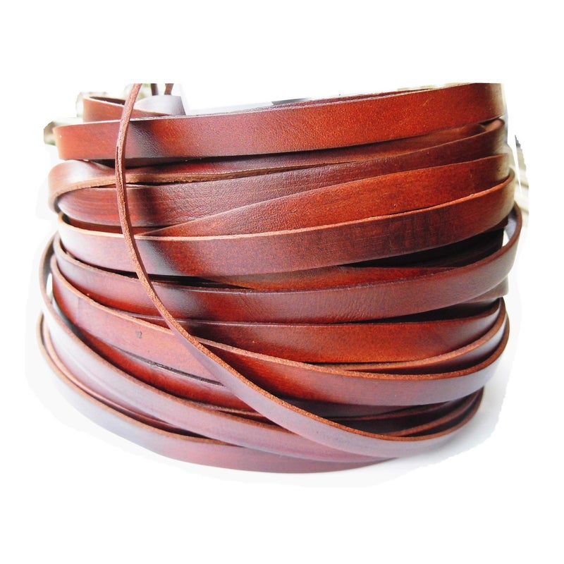 Glory Qin 5 Yards 10mmx2mm Genuine Cow Hide Flat Leather Strip, 10mm Wide Real Leather Craft for Jewelry Making LeatherRush (Brown)