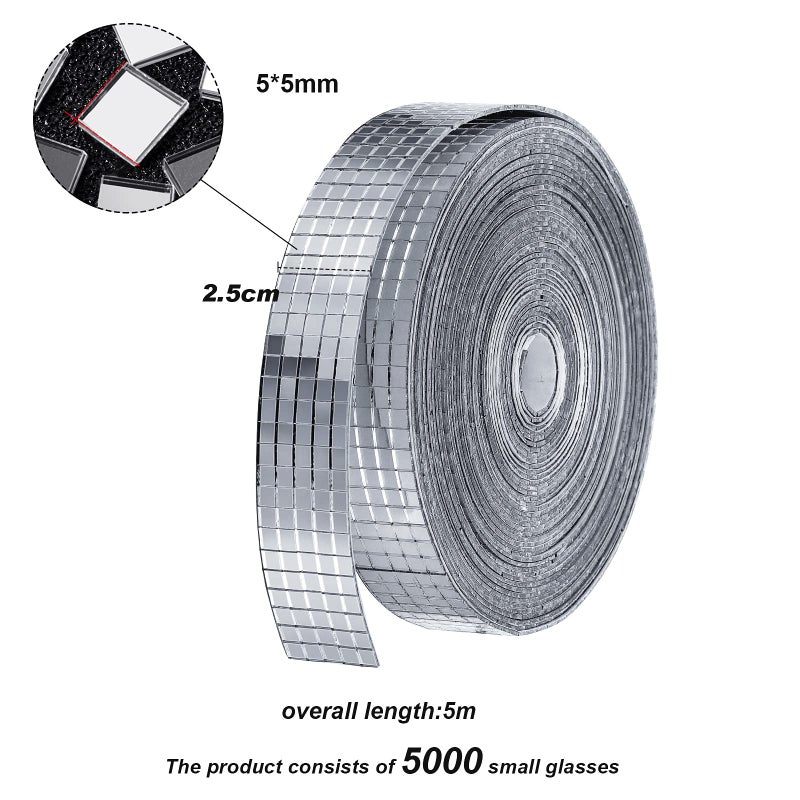 SATINIOR 5000 Pcs Disco Ball Tiles Self Adhesive Mirror Tiles 5 x 5 mm Square Mosaic Glass Stickers Silver Mirror Stickers for DIY Craft Home New Year Party Decor - Image 2