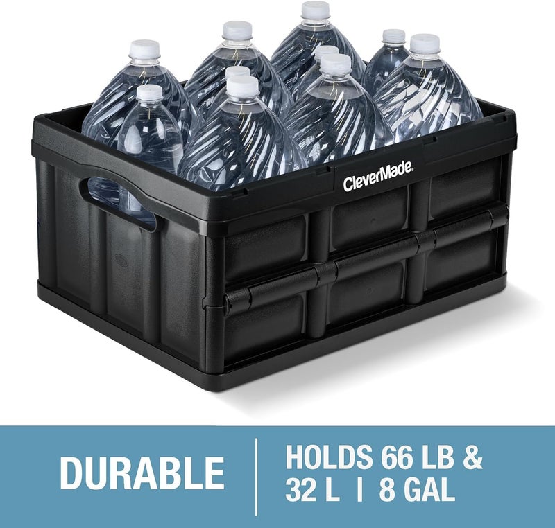 CleverMade Collapsible Storage Bins - Ocean 3 Pack 32L / 8 Gal holds 66 lbs - Stackable Containers Heavy Duty Capacity Folding Crates Space-Saving - Image 5