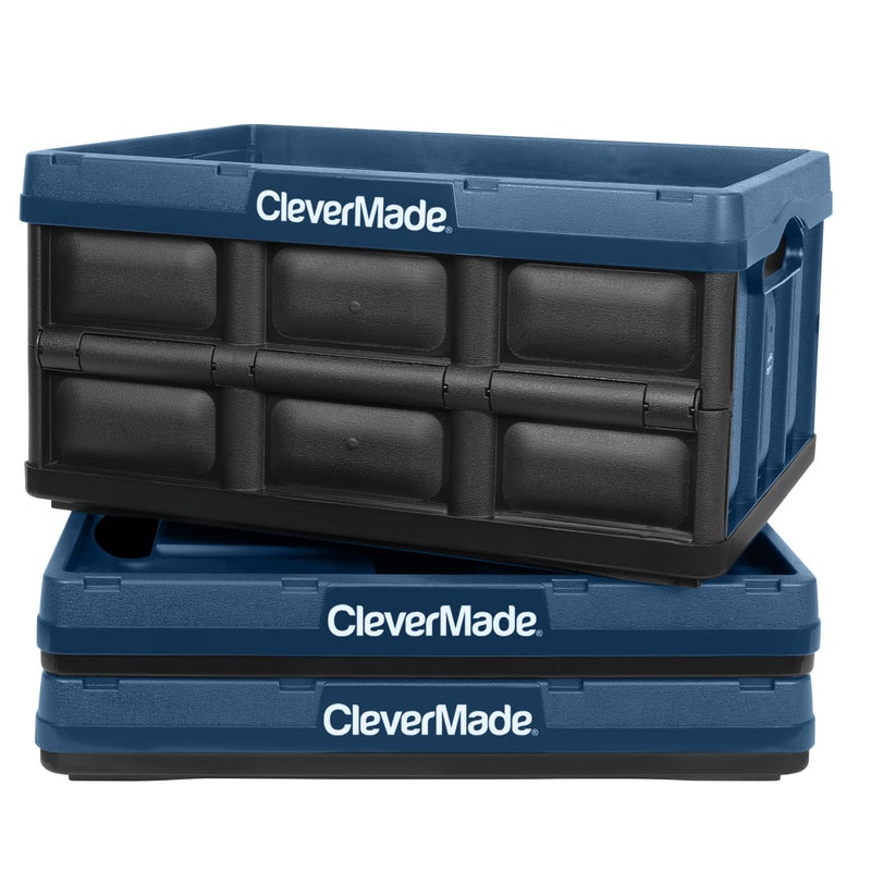 CleverMade Collapsible Storage Bins - Ocean 3 Pack 32L / 8 Gal holds 66 lbs - Stackable Containers Heavy Duty Capacity Folding Crates Space-Saving - Image 1