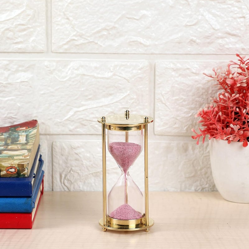 Ximdeco Ximdeco Brass Sand Timer Hour Glass Sand Glass Clock Ideal for Exercise Tea Making Ross London Brass and Glass Pink Sand Timer Showpiece Plain