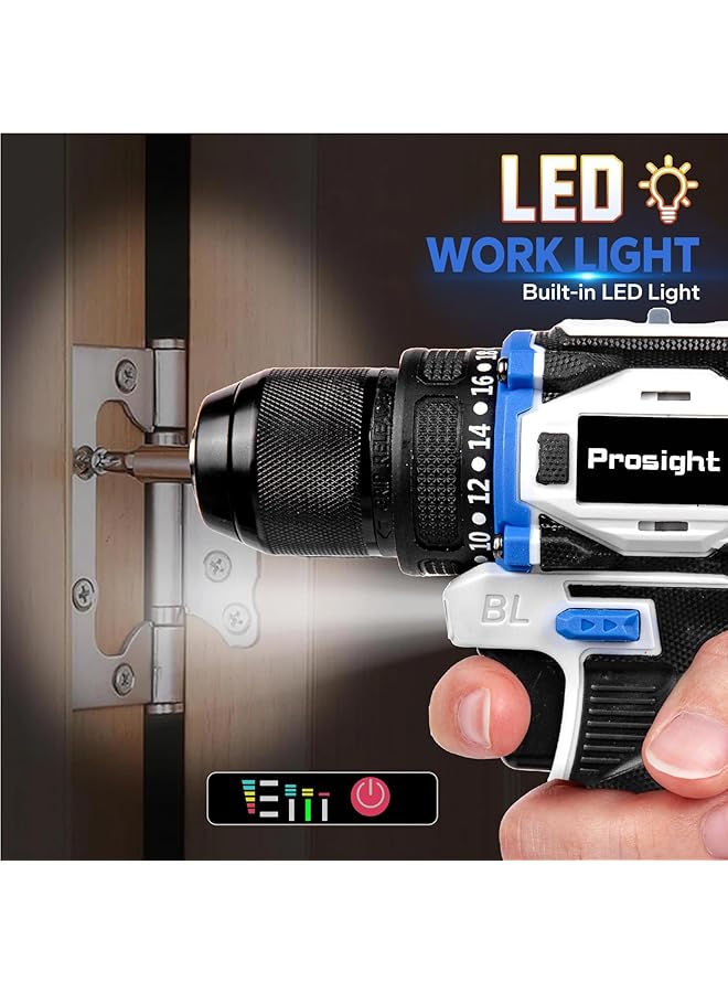 erorex 58V Cordless Drill Brushless Power Drill Set With 2 Batteries And Charger 3 8 Inch Chuck Electric Drill Driver 25 Torque Setting 2 Variable Speed Led Light Drill Driver Bits Included - Image 4