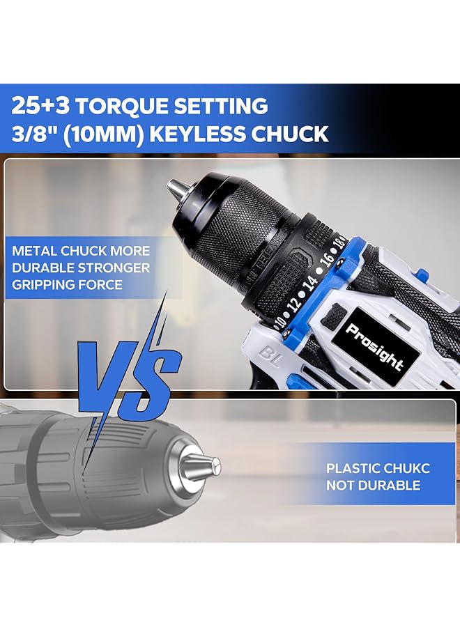 erorex 58V Cordless Drill Brushless Power Drill Set With 2 Batteries And Charger 3 8 Inch Chuck Electric Drill Driver 25 Torque Setting 2 Variable Speed Led Light Drill Driver Bits Included - Image 2