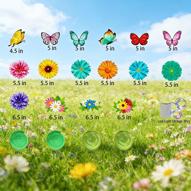 ChunRun Spring Decor for Home - 49Pcs Hanging Flower Butterfly Hanging Swirls with Led Lights for Spring Summer Easter Flower Butterfly Themed Birthday Party Decorations (Flower) - Image 2