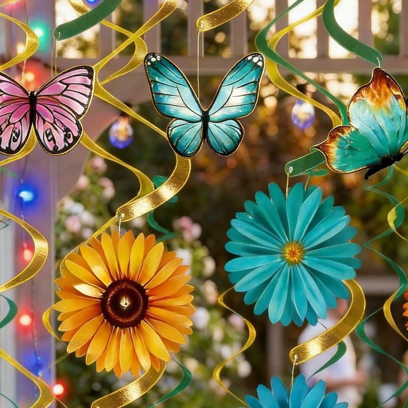 ChunRun Spring Decor for Home - 49Pcs Hanging Flower Butterfly Hanging Swirls with Led Lights for Spring Summer Easter Flower Butterfly Themed Birthday Party Decorations (Flower) - Image 5