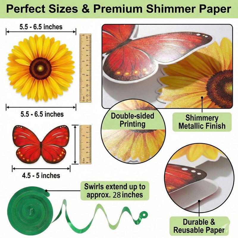 ChunRun Spring Decor for Home - 49Pcs Hanging Flower Butterfly Hanging Swirls with Led Lights for Spring Summer Easter Flower Butterfly Themed Birthday Party Decorations (Flower) - Image 3