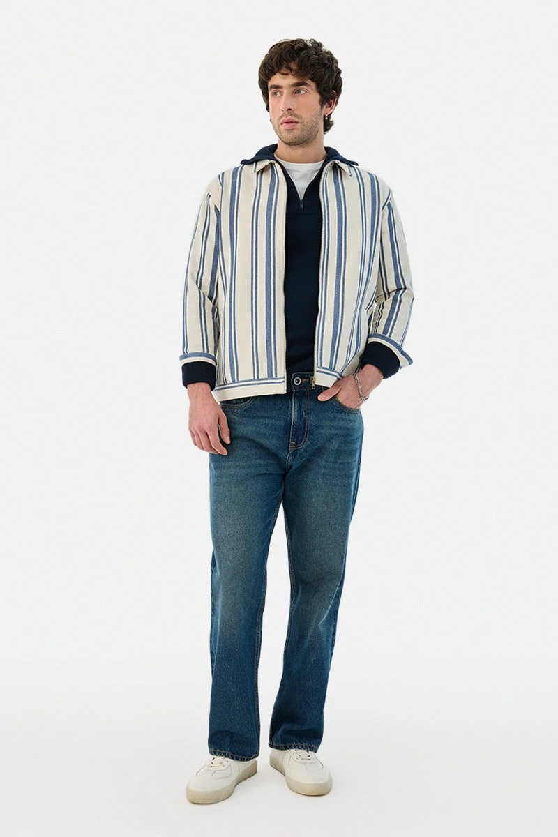 سنيتش Regular Fit Stripes Zipper Overshirt