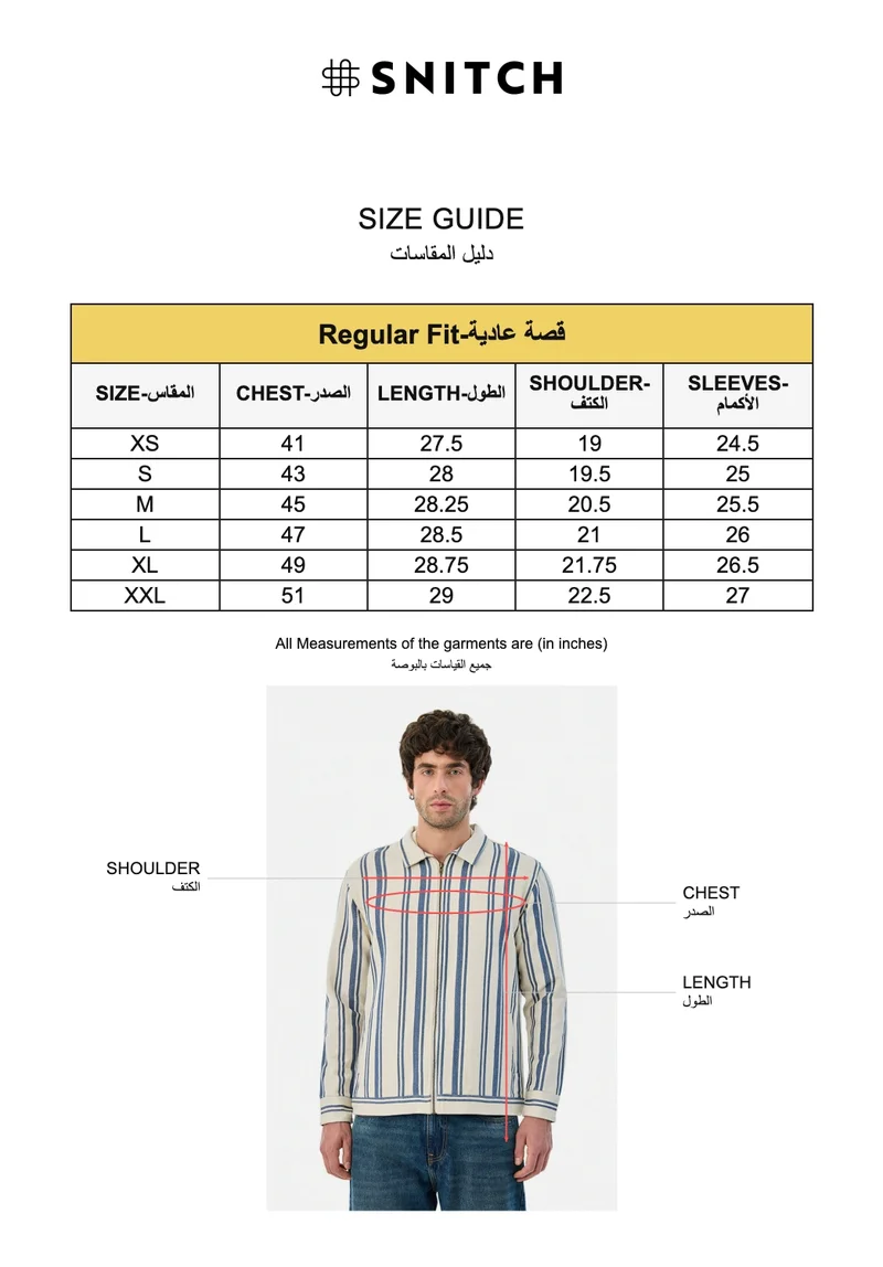 Snitch  Regular Fit Stripes Zipper Overshirt for Men | Best Price UAE