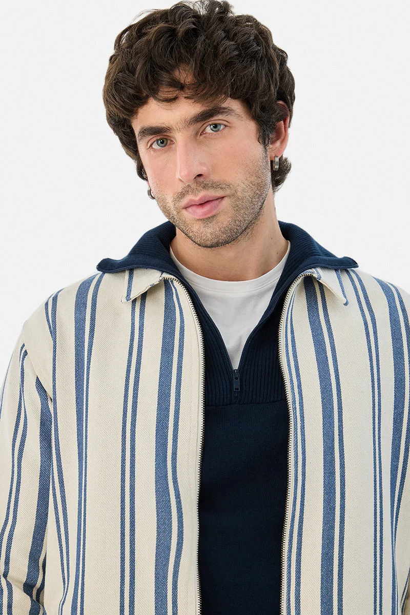 Snitch  Regular Fit Stripes Zipper Overshirt for Men | Best Price UAE