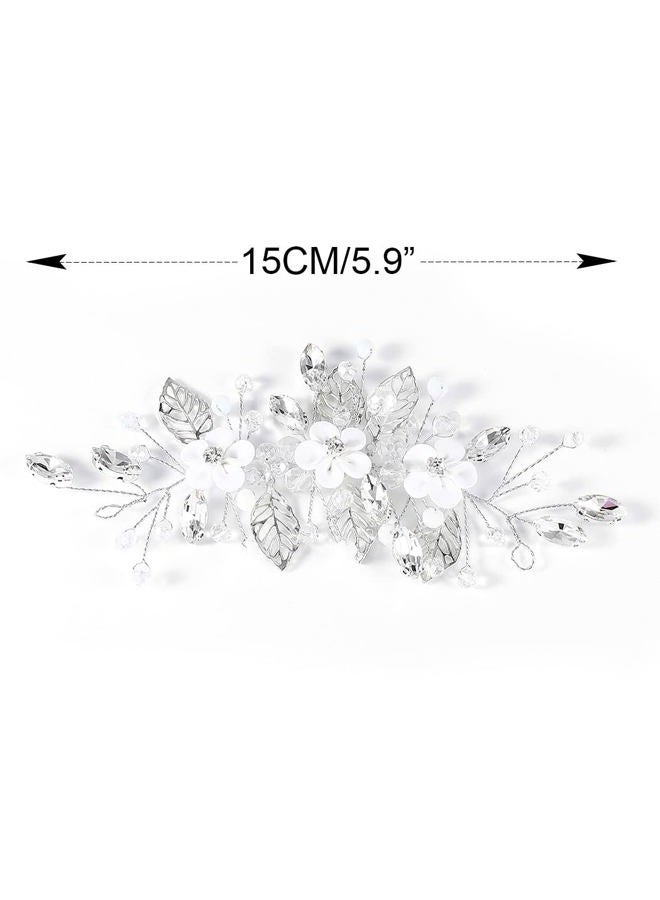 Unicra Silver Flower Bride Wedding Hair Vine Leaf Bridal Hair Piece Rhinestone Hair Accessories Beaded Headpieces Jewelry for Women and Girls (Silver) - Image 5