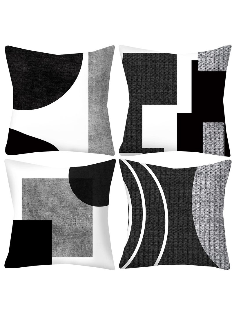 كيلا أغطية وسائد مزخرفة باللونين الأبيض والأسود والرمادي، مجموعة من 4 أغطية وسائد هندسية، أغطية وسائد مزخرفة تجريدية للأريكة، 45*45 سم - Image 1