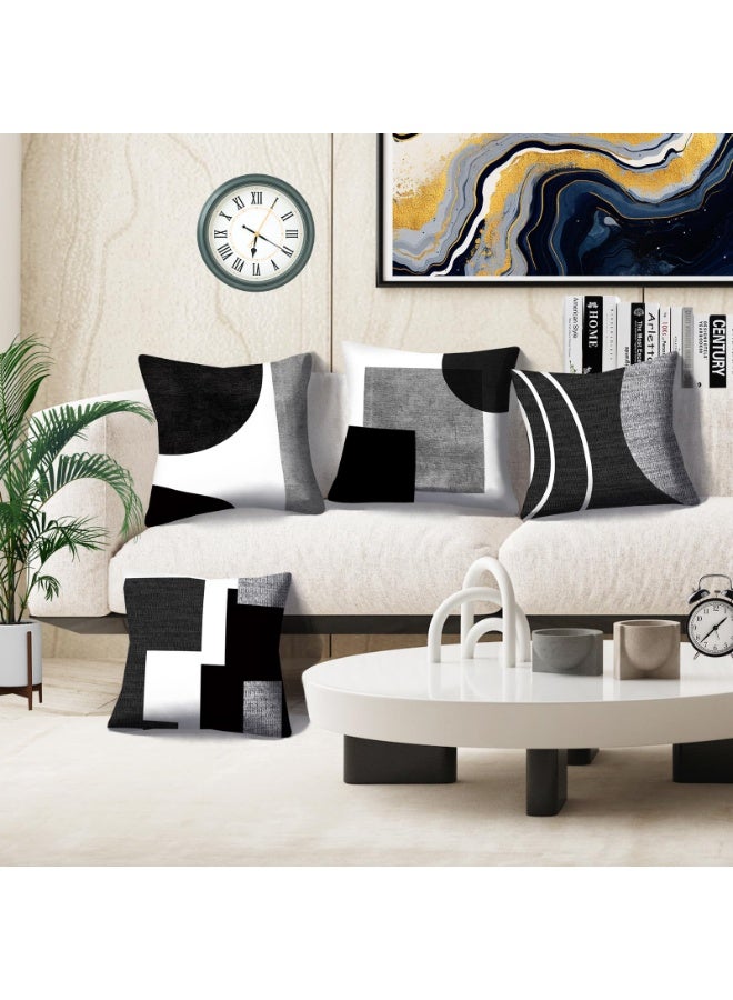 كيلا أغطية وسائد مزخرفة باللونين الأبيض والأسود والرمادي، مجموعة من 4 أغطية وسائد هندسية، أغطية وسائد مزخرفة تجريدية للأريكة، 45*45 سم - Image 2
