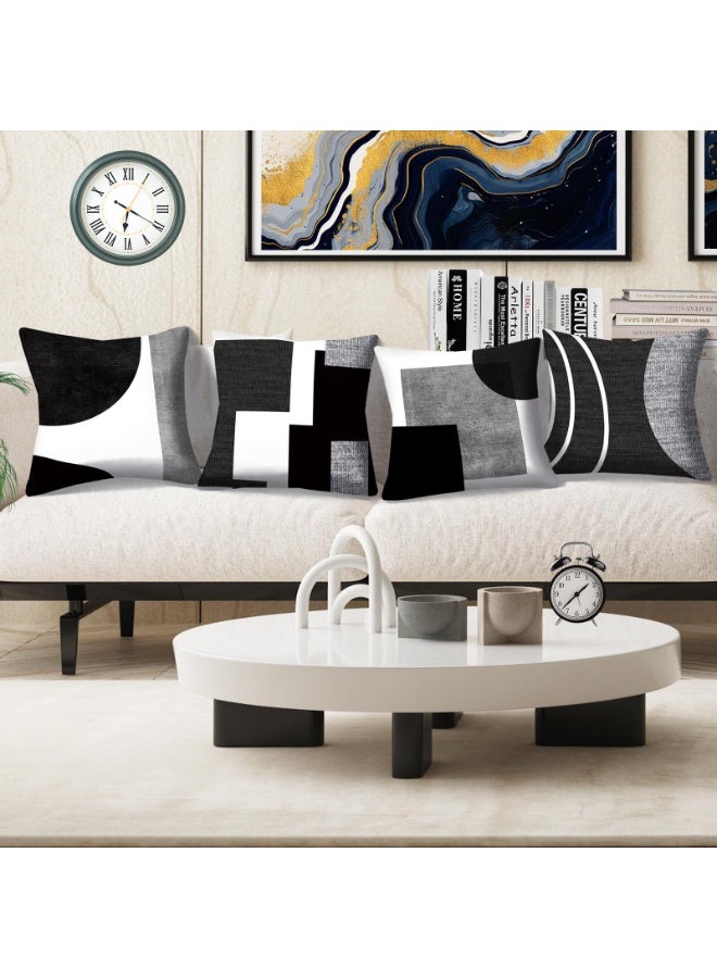 كيلا أغطية وسائد مزخرفة باللونين الأبيض والأسود والرمادي، مجموعة من 4 أغطية وسائد هندسية، أغطية وسائد مزخرفة تجريدية للأريكة، 45*45 سم - Image 3