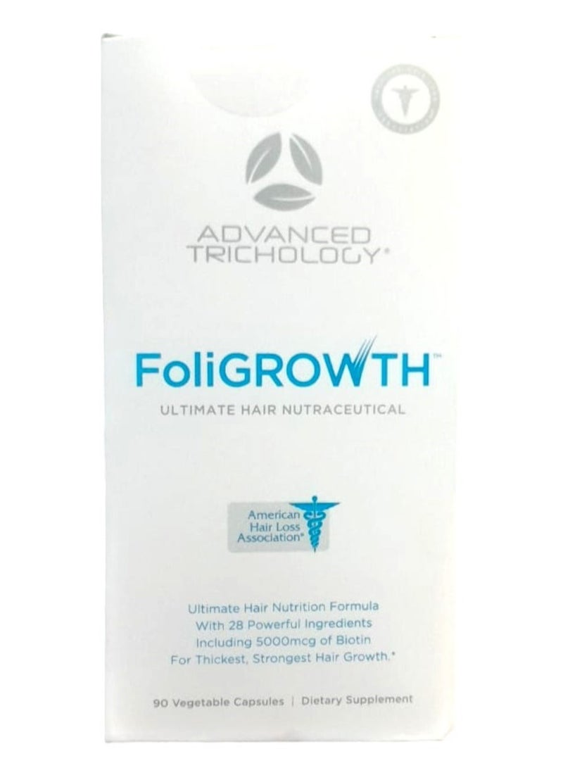 Advanced Trichology مكمل FoliGROWTH لنمو الشعر للحصول على شعر أكثر كثافة وتنشيط الشعر الخفيف وعلاج تساقط الشعر - 90 كبسولة نباتية - Image 1