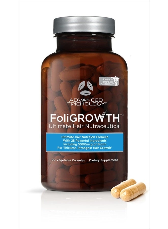 Advanced Trichology مكمل FoliGROWTH لنمو الشعر للحصول على شعر أكثر كثافة وتنشيط الشعر الخفيف وعلاج تساقط الشعر - 90 كبسولة نباتية - Image 2