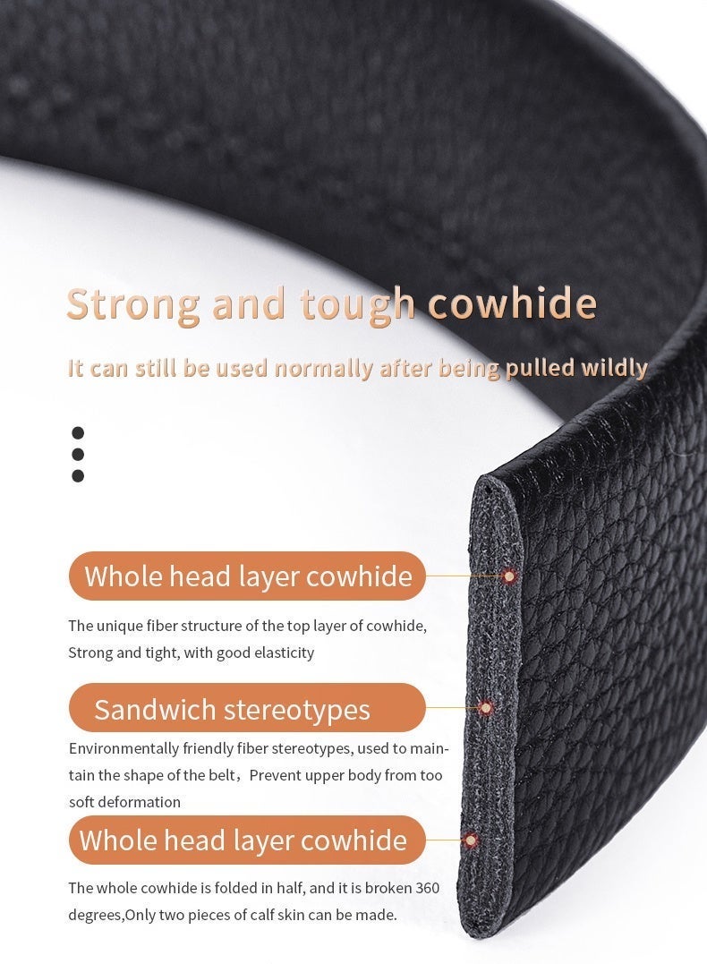 BULLCAPTAIN Classic Black Leather Automatic Buckle Men's Belt | Premium Leather & Alloy Ratchet Dress Belt for Business & Casual Wear - Image 4