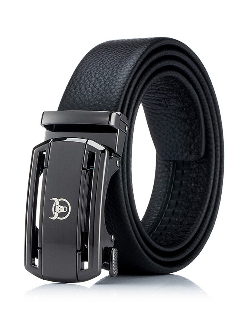 BULLCAPTAIN Classic Black Leather Automatic Buckle Men's Belt | Premium Leather & Alloy Ratchet Dress Belt for Business & Casual Wear - Image 1