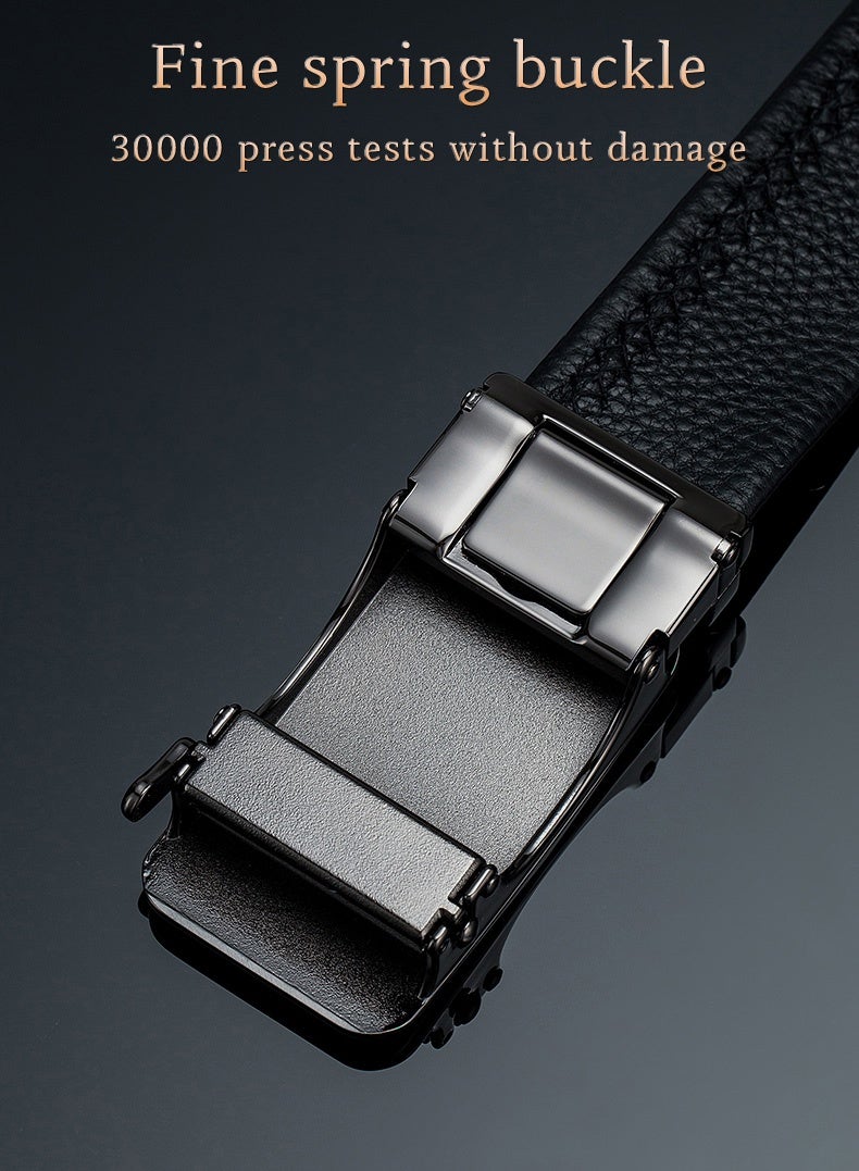 BULLCAPTAIN Classic Black Leather Automatic Buckle Men's Belt | Premium Leather & Alloy Ratchet Dress Belt for Business & Casual Wear - Image 3