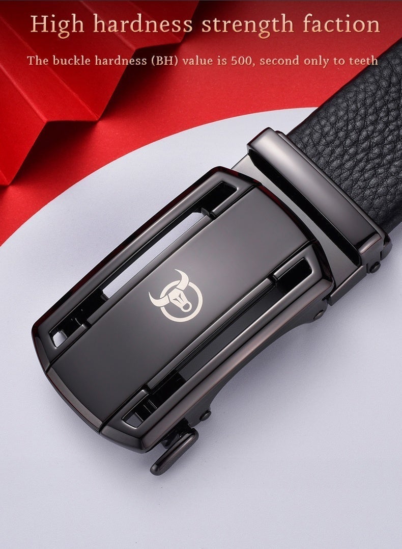BULLCAPTAIN Classic Black Leather Automatic Buckle Men's Belt | Premium Leather & Alloy Ratchet Dress Belt for Business & Casual Wear - Image 5
