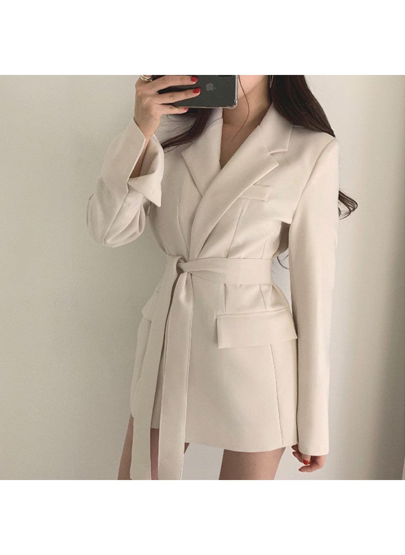 Generic Chic Vintage 2024 Autumn Tied-Waist Blazer Creamy-white  - Image 2