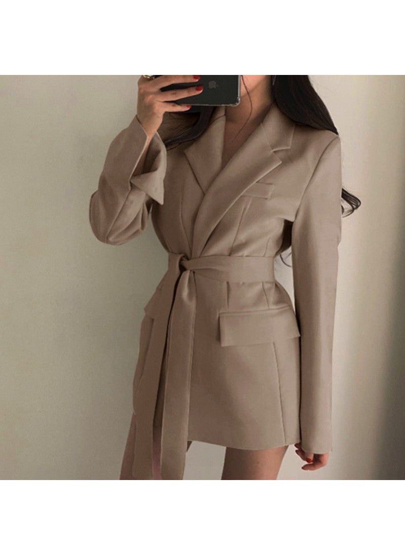 Generic Chic Vintage 2024 Autumn Tied-Waist Blazer Creamy-white  - Image 5