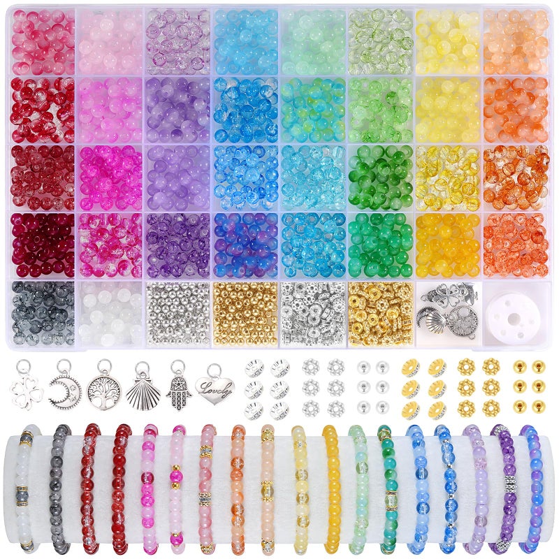 Funtopia Glass Beads for Bracelets 6mm, 1396pcs Bracelet Making Kit 34 Colors Glass Beads for Jewelry Making, Crystal Beads for Bracelets DIY Crafts with Spacer Beads and Charms - Image 1