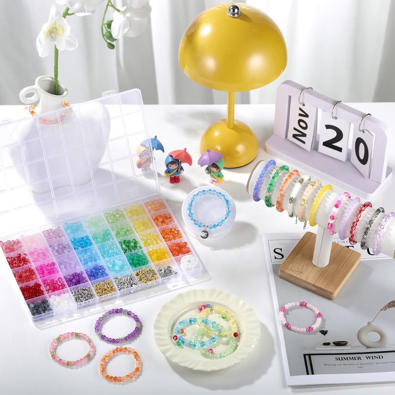 Funtopia Glass Beads for Bracelets 6mm, 1396pcs Bracelet Making Kit 34 Colors Glass Beads for Jewelry Making, Crystal Beads for Bracelets DIY Crafts with Spacer Beads and Charms - Image 3