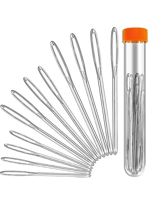 إبر خياطة كبيرة حادة، إبر خياطة حادة، إبر حياكة عالية الجودة من الفولاذ المقاوم للصدأ، إبر تطريز للديباج، إبر حياكة ونسج (فضية - ١٢ قطعة)