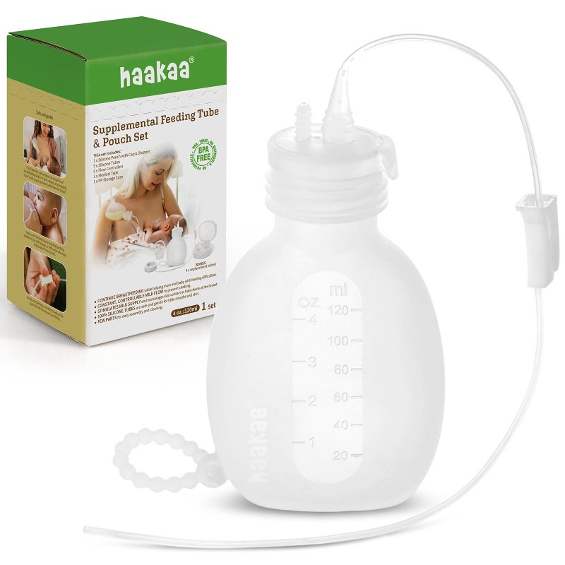 haakaa Supplemental Feeding Tube & Pouch Set,Baby Supplemental Nursing System,SNS Breastfeeding System,Food Grade Silicone - Image 1