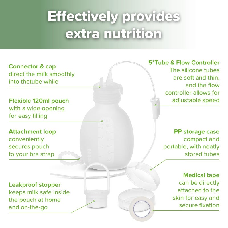 haakaa Supplemental Feeding Tube & Pouch Set,Baby Supplemental Nursing System,SNS Breastfeeding System,Food Grade Silicone - Image 4