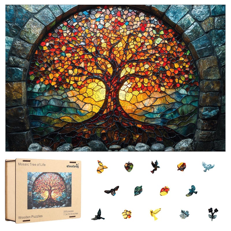 Qiuenisray Wooden Adults Puzzles 200 Pieces Mosaic Tree of Life Jigsaw Puzzles for Women Girl FSC Certified Wall Decor Unique Animal Shape Puzzles Pieces Wood Gift for Family Game 109x73 in - Image 3
