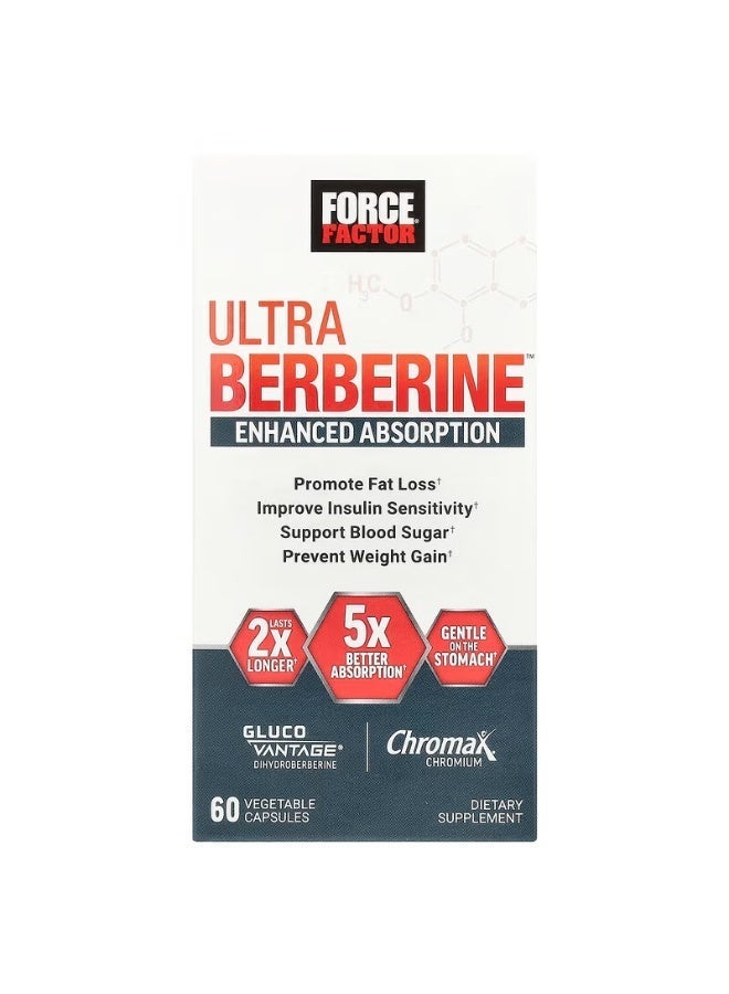 Force Factor Ultra Berberine Enhanced Absorption, with Ceylon Cinnamon, Dihydroberberine & Chromium, 5X Absorption, 2X Longer Lasting, Promote Lean Body Mass, 60 Vegetable Capsules - Image 1